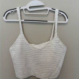 White Knit Cropped Tank Top